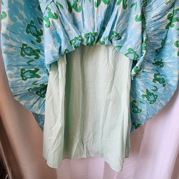 Talbots Ikat Medallion Tiered Teal Green Cotton Maxi Dress Size 16P - Picture 6 of 9